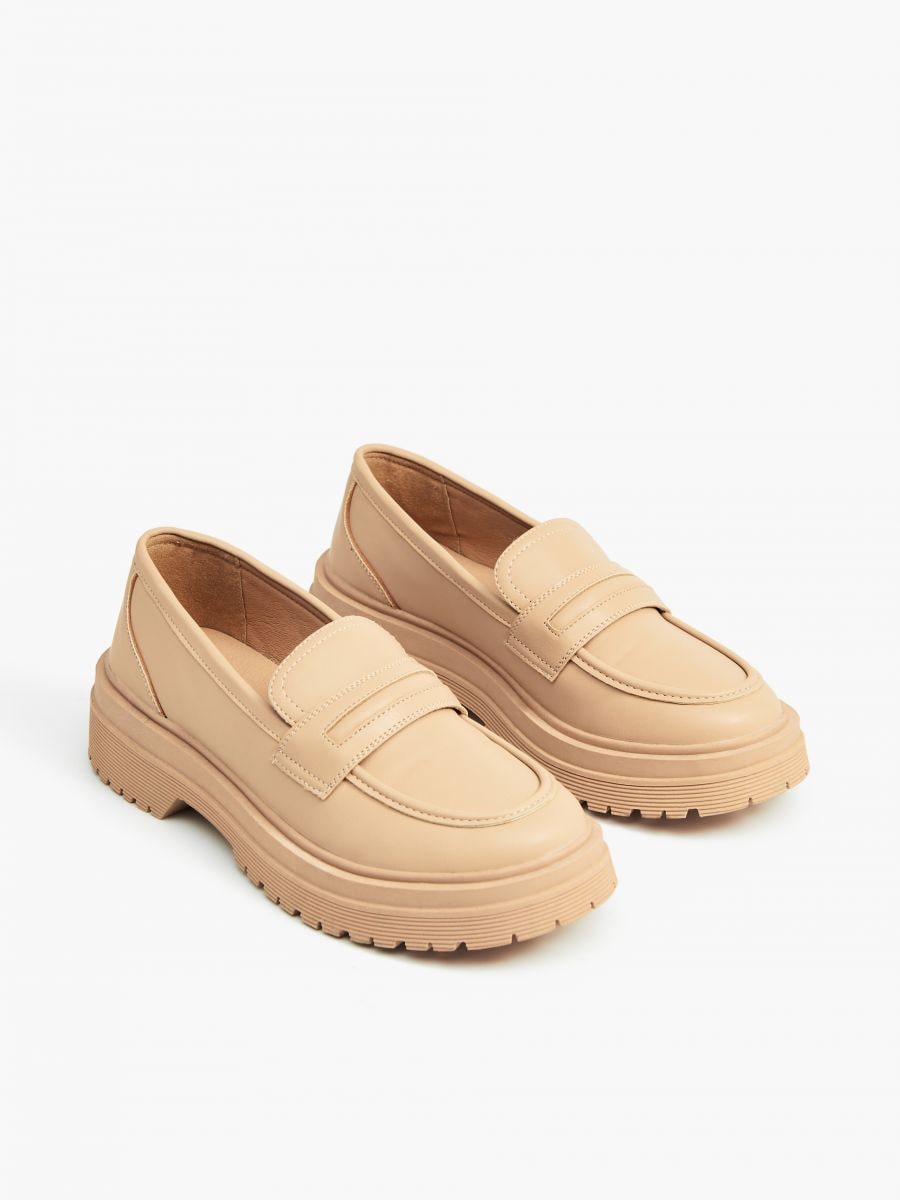 ladies beige loafers