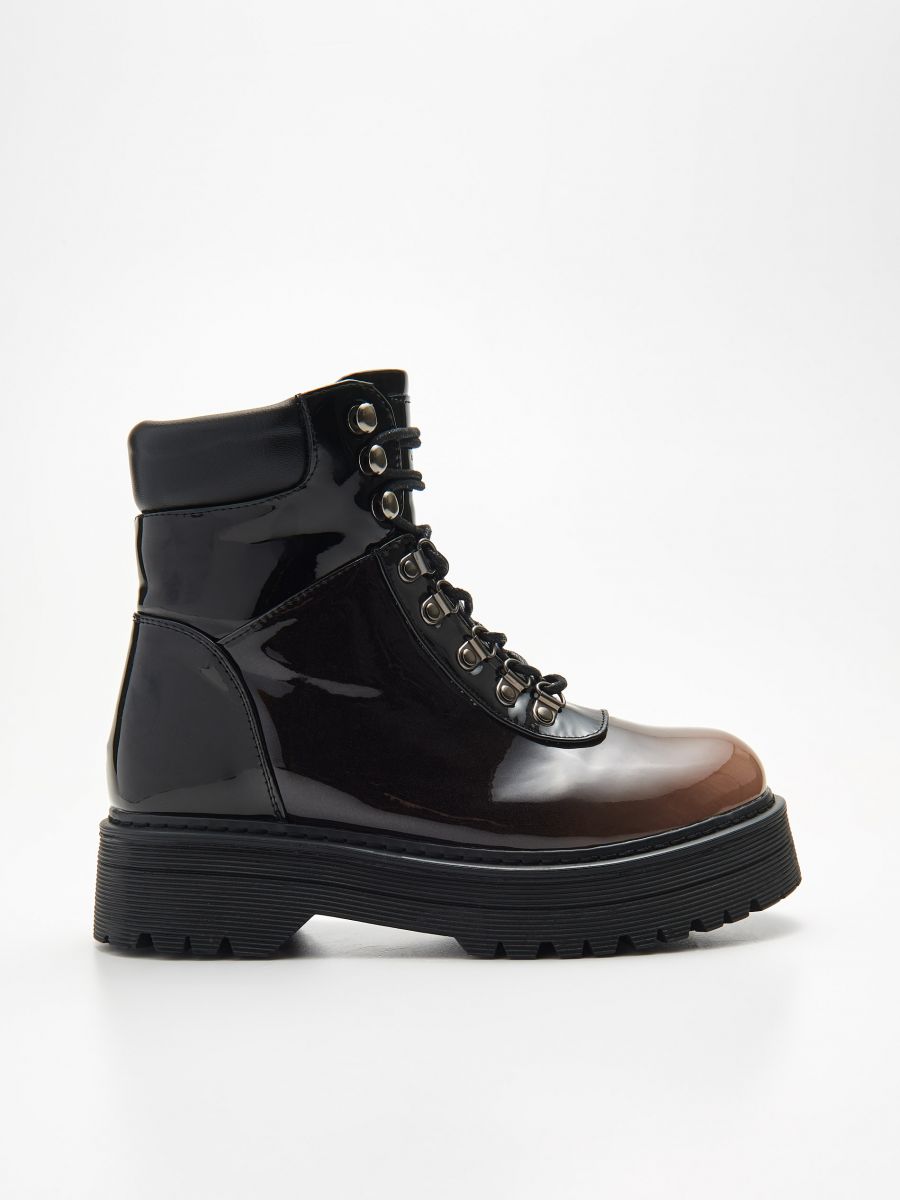 black platform work boots