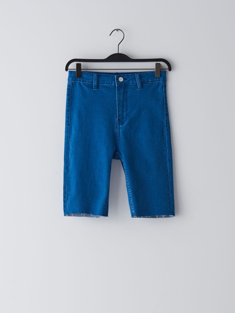 blue jean biker shorts