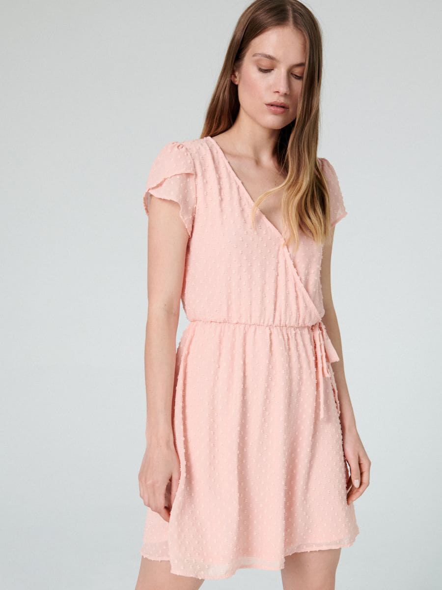 pink chiffon mini dress