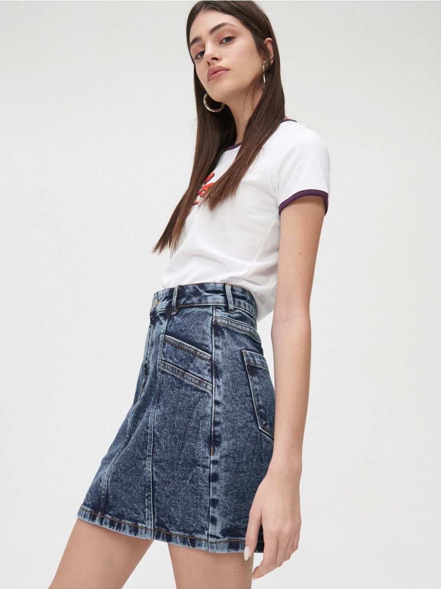 high waisted denim mini skirt